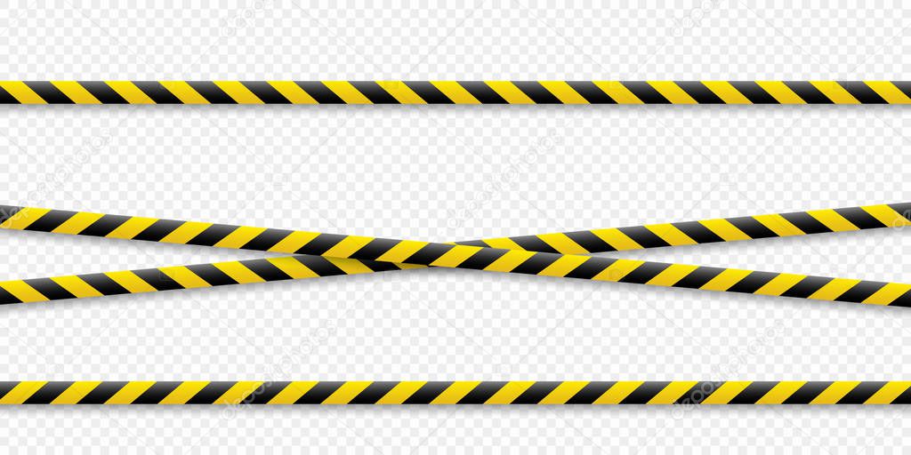 Warning lines. Caution it is dangerous to health. Warning barricade tape, yellow-black, on an isolated background. Vector illustration.