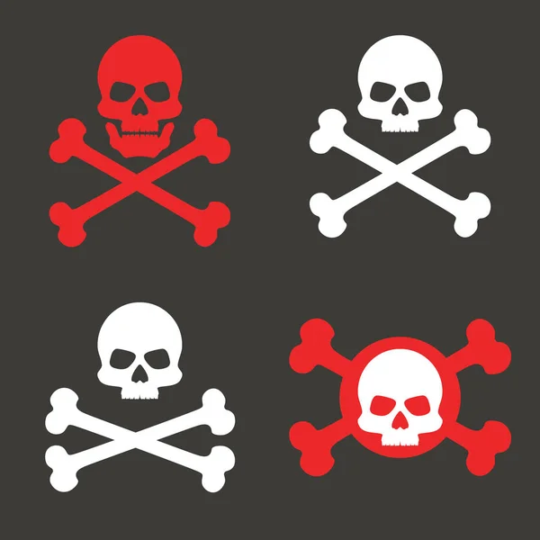 设置头骨和骷髅图, 图标。致命危险警告的概念。海盗的标志。在深色背景上分离的向量元素. — 图库矢量图片