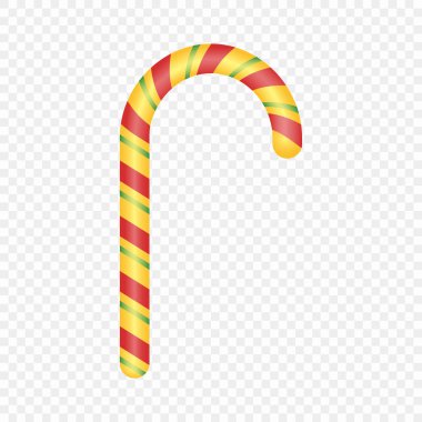 Geleneksel Noel şeker kamışı bir kanca şeklinde. Vektör öğesi şeffaf bir arka plan üzerinde izole.