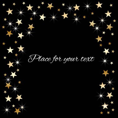 Vektör soyut Rastgele düşen altın yıldızı parlak nokta metin için yer ile izole koyu arka plan üzerinde. Öğe desen Noel kartı, yılbaşı, Tasarım Festivali tatil dekorasyon için.