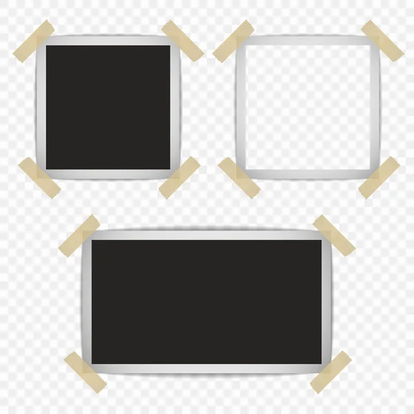 Conjunto de molduras retrô com sombras em uma fita adesiva com a possibilidade de sobreposição. Ilustração vetorial isolada sobre fundo transparente . —  Vetores de Stock