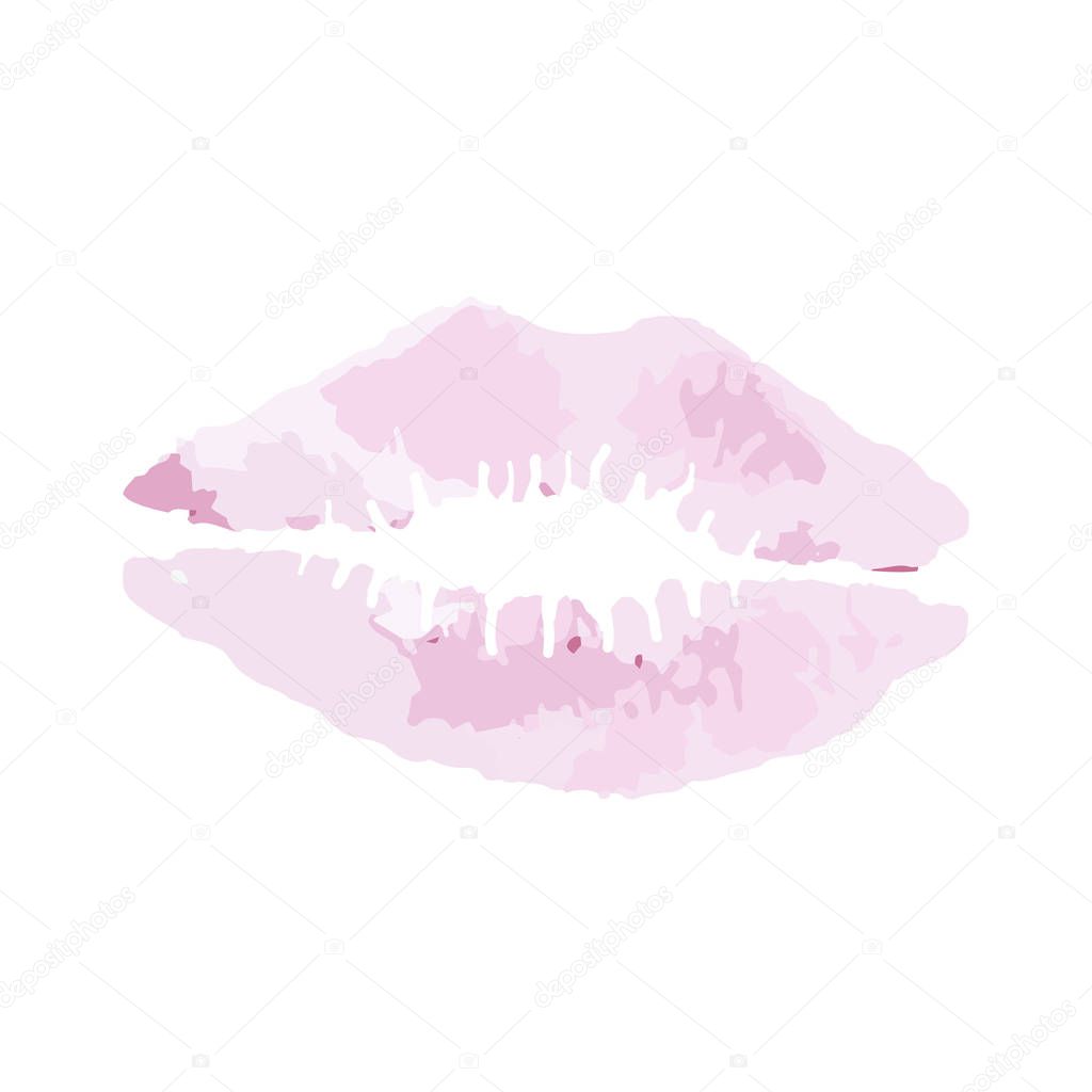 Kisses lipstick isolated on a light background. Colored lip print. Vector element for printing, fabric, packaging or greeting card design.