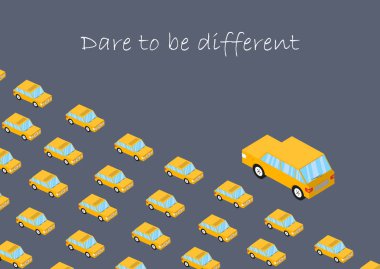 Kavram. Dare farklı olmak. Grafik araba. Diğerleri değiştirmek, kendinizi değiştirmek. Vektör Illustration cesaret, inanç, azim, cesaret. Üretken düşünüyorum.