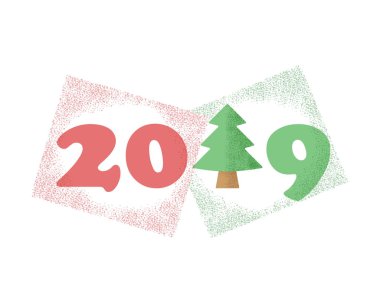 Yeni yıl takvimleri dekorasyon için 2019 numaraları ile orijinal Noel ağacı. Vektör öğesi, izole arka plan şablonu.