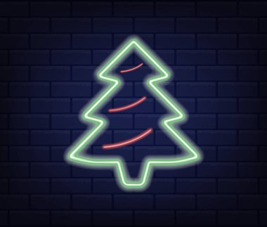 Neon yeşili Noel ağacı. Vektör logosu. Öğe yalıtılmış zemin üzerine.