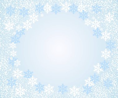 Soyut düşen kar taneleri, ışık arka plan mavi. Metin için yer ile vektör çizim.