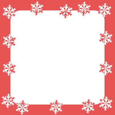 Vektör kırmızı çerçeve. Noel ve yeni yıl beyaz kar taneleri ile. Metin için yer.