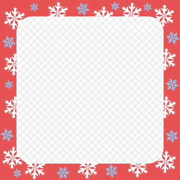 Patrón de marco rojo vector. Navidad y Año Nuevo con copos de nieve blancos y azules. Fondo aislado transparente . — Archivo Imágenes Vectoriales