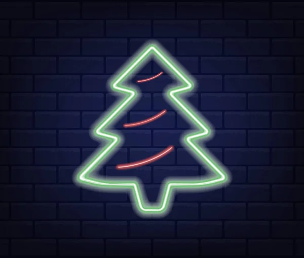 Arbre de Noël vert néon. Logo vectoriel. Élément sur fond isolé . — Image vectorielle
