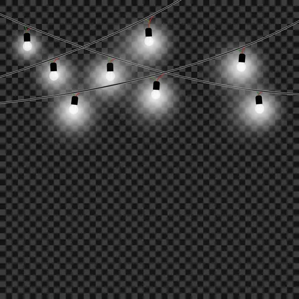 Bombillas de Navidad. Un conjunto de luces blancas y objetos decorativos. Guirnaldas blancas de Navidad, hechas en casa. Vector, fondo aislado . — Archivo Imágenes Vectoriales