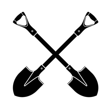 Kürek, kürek, siluet simge izole beyaz zemin üzerinde. Bahçe Ekipmanları. Bahar, yaz çalışma. Delikler kazma için çiftlik araçları. Vektör düz tasarımı.