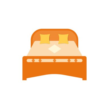 Ahşap yatak yastık ve battaniye ile uyumak için. Yatak odası mobilya, iç. Karı koca için iki yatak. İzole vektör arka plan.