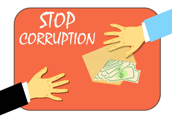 To stop the corruption, the transfer of the money in the envelope. Illegal way. Vector illustration.