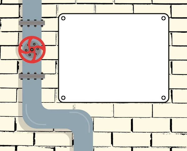 带水或天然气管道或石油管道的砖墙。水阀。文本板。向量例证. — 图库矢量图片