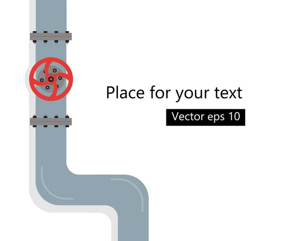 Vatten, olja eller gas pipeline med stängning mekanism. Plats för text. Vektorillustration i platt stil på isolerade bakgrund. — Stock vektor