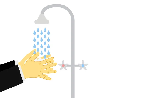 Πλύσιμο των χεριών κάτω από μια βρύση με σαπούνι και νερό. Η έννοια της υγιεινής, καθαρίστε τα χέρια σας μετά από την οδό πριν από το δείπνο. Εικονογράφηση διάνυσμα. — Διανυσματικό Αρχείο