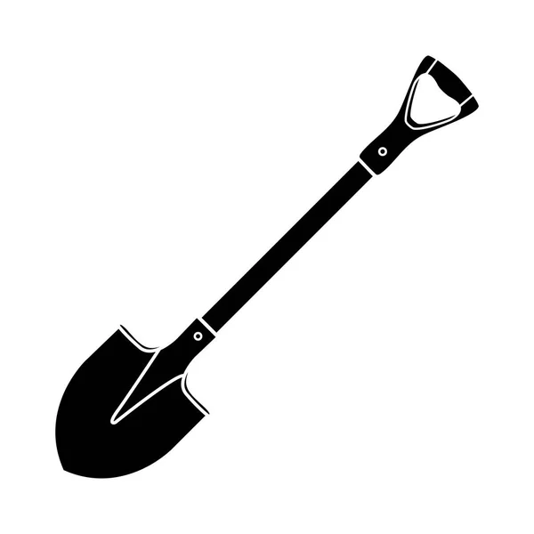 Shovel, spade, silhouette icon on isolated white background. Garden equipment. Spring, summer work. Farm tools for digging holes. Vector flat design. — Stock Vector