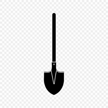 Kürek, kürek, simge, şeffaf bir arka plan üzerinde izole siluet. Bahçe Ekipmanları. Bahar, yaz çalışma. Delikler kazma için çiftlik araçları. Vektör düz tasarımı.