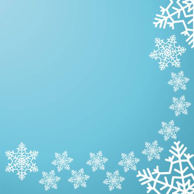 Festival mavi kart yeni yıl ya da Noel için. Düşen çizilmiş kar taneleri, metin için yer ile. Vektör çizim.