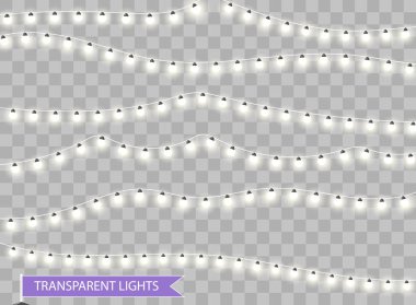 Noel ışıkları. Yeni yıl partisi dekoratif izole şeritler. Noel parlayan garland. Vektör çizim.