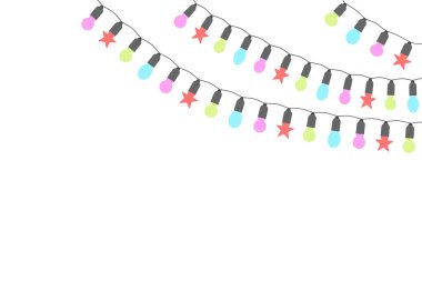 Noel ışıkları. Hafif bir arka plan üzerinde izole çelenk. Metin için yer. Vektör çizim.