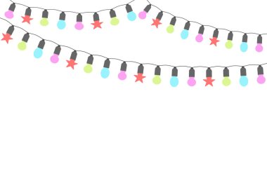 Noel ışıkları. Hafif bir arka plan üzerinde izole çelenk. Metin için yer. Vektör çizim.