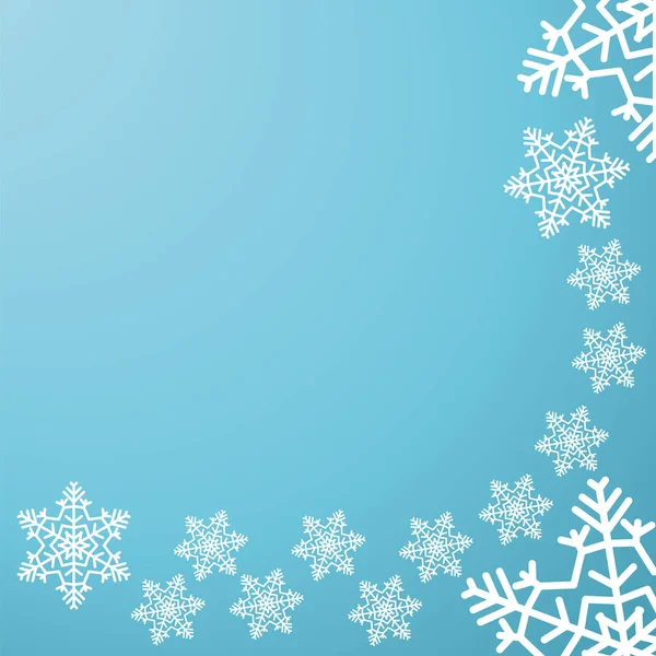 Feestelijke blauwe kaart voor Nieuwjaar of Kerstmis. Dalende handgetekende sneeuwvlokken, met ruimte voor tekst. Vectorillustratie. — Stockvector