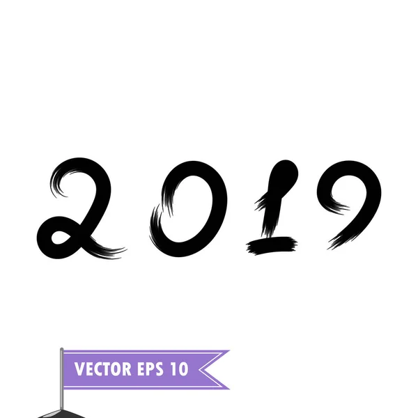 Yeni yıl 2019 Noel. Elle çizilmiş fırça, harfler numaraları. Vektör öğesi, beyaz arka plan üzerinde izole tasarım. — Stok Vektör