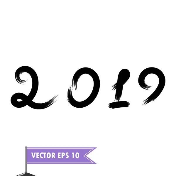 Nový rok 2019 Vánoce. Ručně kreslené písmo štětec, čísla. Prvek vektoru, konstrukce izolované na bílém pozadí. — Stockový vektor
