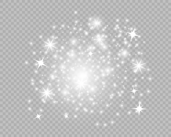 Yıldızlı ışıltılı toz öğeleri. Parlayan ışık parçacıkları. Noel soyut glitter dekorasyon. Saydam bir arka plan üzerinde izole vektör öğesi.