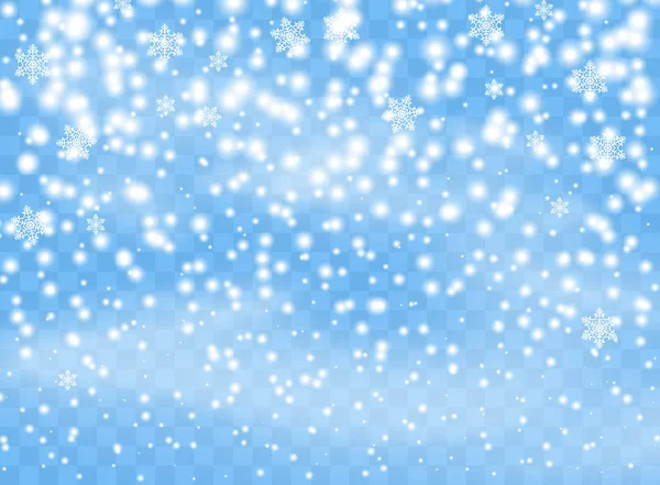 Spadające płatki śniegu na na białym tle, Blizzard z wiatrem. Element projektu nakładki. Dekorację świąteczną. Ilustracja wektorowa. — Wektor stockowy