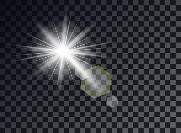 Прозрачные световые элементы на изолированном фоне. Яркое отражение, вспышка. Сияющая звезда. Яркое сияние. Векторная иллюстрация . — стоковый вектор