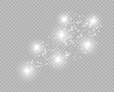Yıldızlı ışıltılı toz öğeleri. Parlayan ışık parçacıkları. Noel soyut glitter dekorasyon. Saydam bir arka plan üzerinde izole vektör öğesi.