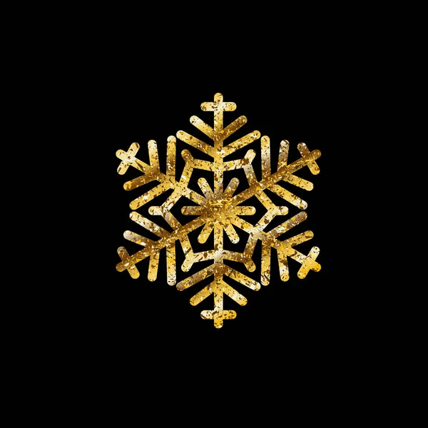 Gouden abstracte sneeuwvlok. Winter nieuw jaar Christmas patroon. Decoratieve vectorelement op zwarte geïsoleerde achtergrond. — Stockvector