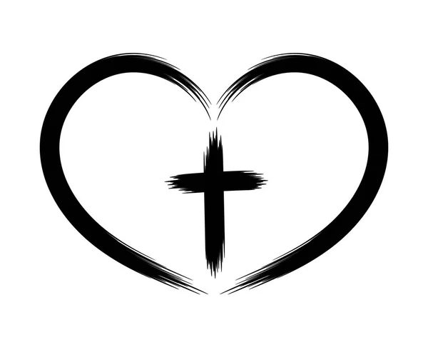 Heart and Christian cross. The concept of symbolism. Painted by brush. Vector icon. The object is isolated on a white background. — Stock Vector