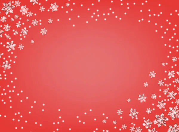 Rám vektorové Vánoce a nový rok. Červené izolované pozadí s bílé sněhové vločky s prostorem pro text. Blahopřání, banner. — Stockový vektor