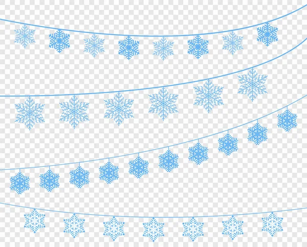 Una selección de copos de nieve en una cinta. El elemento decorativo para el diseño web, las tarjetas de fiesta, para Nuevo año y la Navidad. Elementos vectoriales sobre fondo transparente aislado . — Vector de stock
