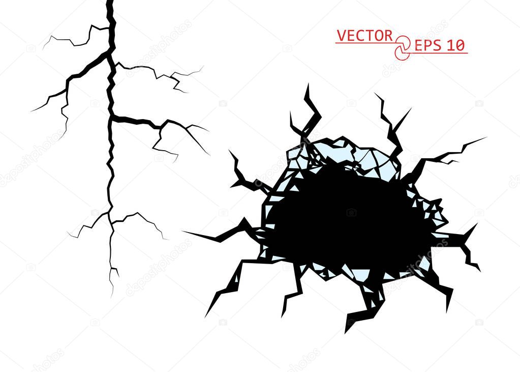 Cracks. The Destruction, The Abyss. Vector decorative element on isolated background.