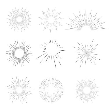 Vektör geometrik radyal satır kuvvetli güneş ışığı, güneş veya yıldız Parlatıcı, ışınlarının flash. Havai fişek retro, vintage tarzı.