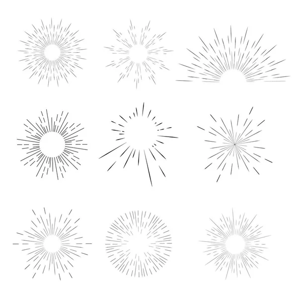 Vektör geometrik radyal satır kuvvetli güneş ışığı, güneş veya yıldız Parlatıcı, ışınlarının flash. Havai fişek retro, vintage tarzı.
