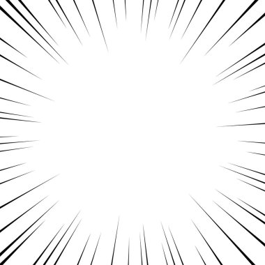 Vektör siyah çizgi roman süper kahraman eylem için radyal çizgiler. Manga çekim hızı, hareket, patlama arka plan. Tasarım öğesi izole beyaz arka plan.