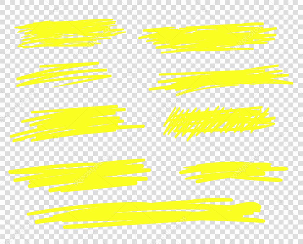 A selection of the line of stroke markers. Vector highlight brush lines. Hand drawing sketch underlined, stripes. Illustration isolated on a transparent background.