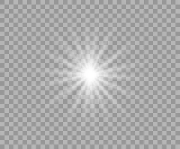 Weißes, leuchtendes transparentes Licht. Vektor Weihnachtsstern, ein heller Lichtblitz. Glitzerelement auf isoliertem transparentem Hintergrund. mit der Möglichkeit der Überlagerung. — Stockvektor