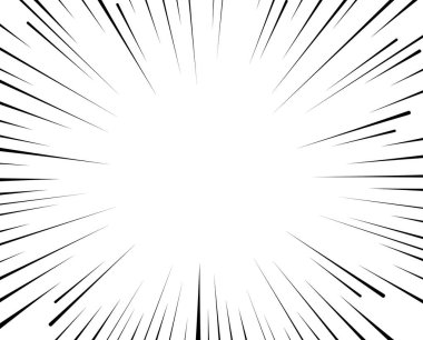 Vektör radyal çizgiler. Hız, hareket, siyah renk kavramı. Tasarım öğeleri manga, çizgi film, çizgi roman. İllüstrasyon izole arka plan üzerinde.