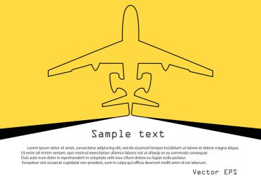 Uçak. Sarı arka plan metin için yer ile sürekli uçak hatta vektör çizimi. Afiş, poster, arka plan, web için şablon.
