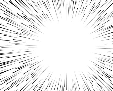 Vektör radyal çizgiler. Hız, hareket, siyah renk kavramı. Tasarım öğeleri manga, çizgi film, çizgi roman. İllüstrasyon izole arka plan üzerinde.