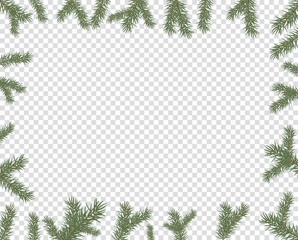冷杉分枝框架的向量例证。新年, 快乐的圣诞云杉针叶树装饰, 在孤立的透明背景的边界图案. — 图库矢量图片