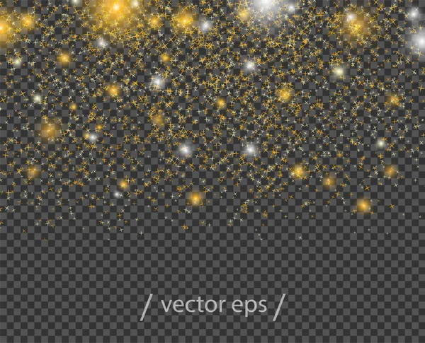 Падающие абстрактные золотые звезды со световыми эффектами. Рисунок векторного элемента на изолированном прозрачном фоне . — стоковый вектор