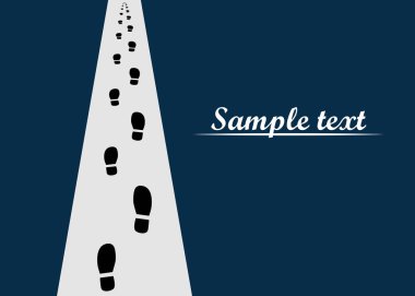 Ayak izi üzerinde yol mesafe içine gidiyor. İnsan adımları, metin için yer ile ayak izleri vektör çizim.