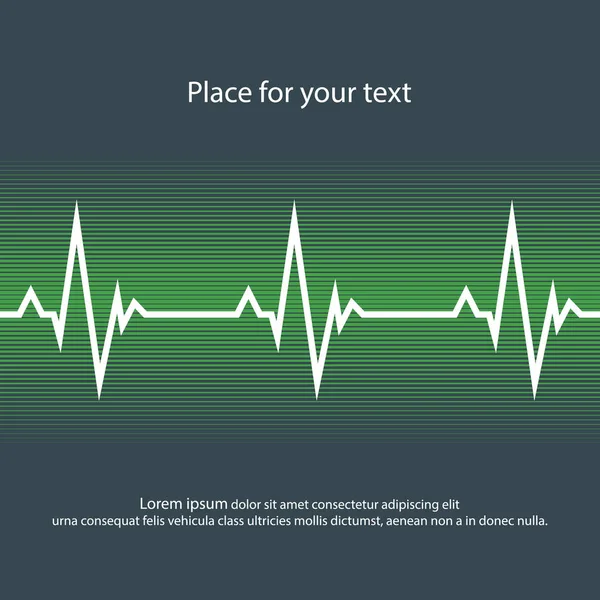 Pulso cardíaco blanco en estilo oscuro y verde. Ilustración abstracta vectorial de latidos del corazón, estilo plano . — Vector de stock